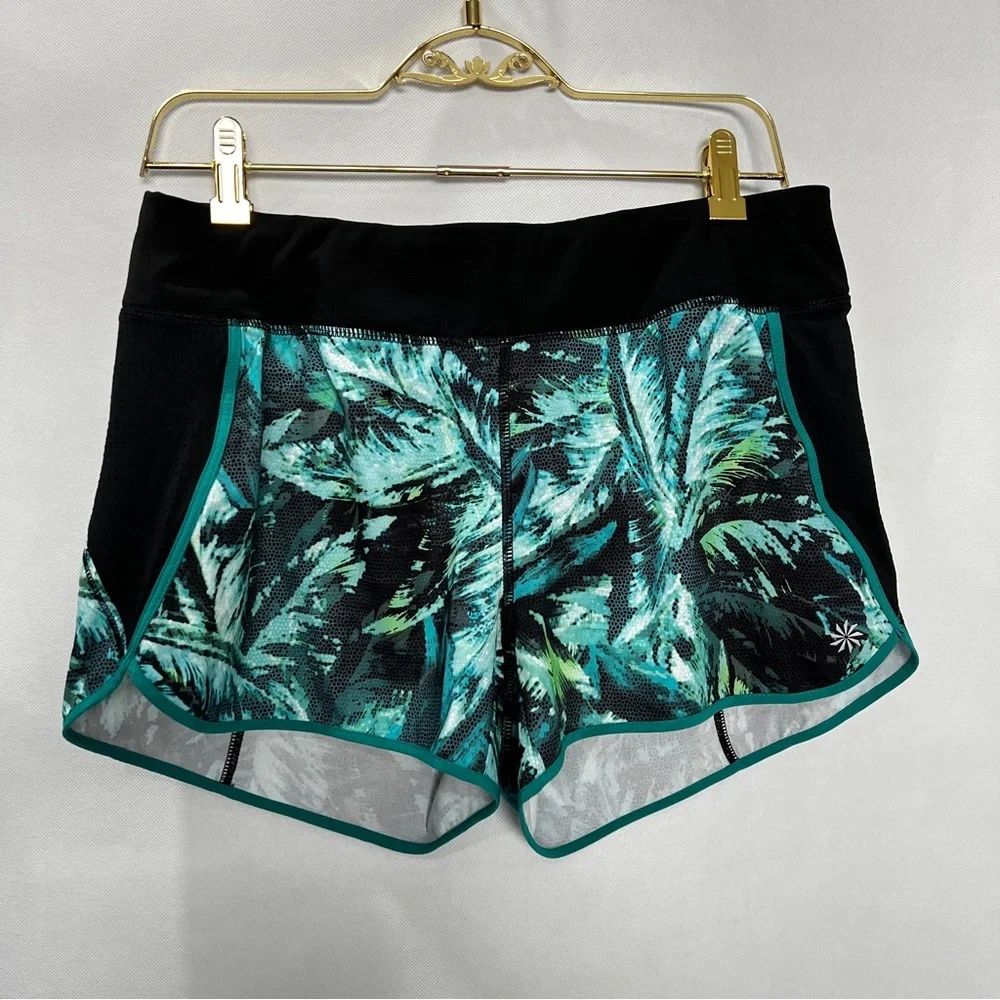 Athleta Track This Run Shorts Napali Tropical Green Teal Black Size Medium - Picture 9 of 14